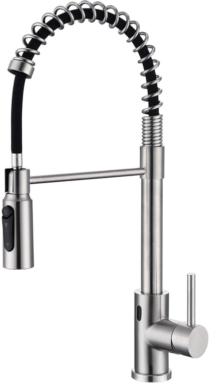 Touchless Kitchen Faucet with Pull Down Sprayer, Brushed Nickel Sensor Commercial Pull-Down Kitchen Sink Faucet, 1 Hole Single Handle Brass Stainless Steel Material