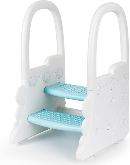 2024 New Step Stool for Kids, Plastic Toddler Nursery 2 Step Stools for Bathroom Sink, Toilet Potty Training, Toddler Stepping Stool Kitchen Helper with Handrails