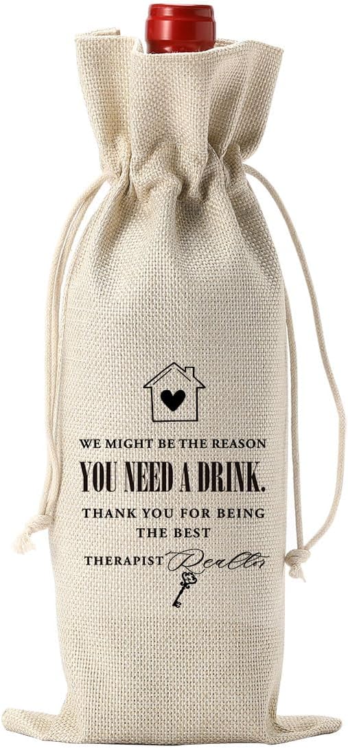 YUANHAO Realtor Wine Bag, Realtor Gifts for Women Men, Gifts for Realtors at Closing, Thank You for Being the Best Therapist Realtor Wine Bag