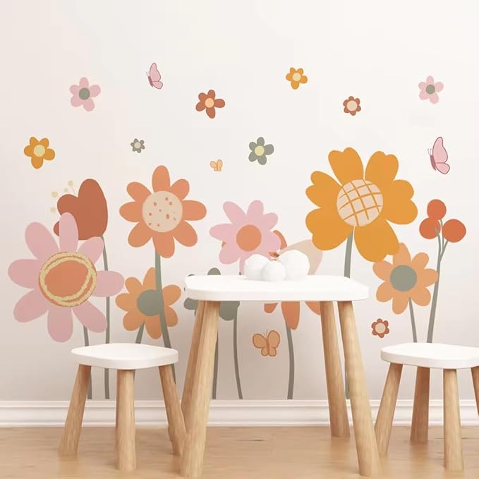 Sunflower Peel and Stick Wall Decals | Sunflower Decorations for Bedroom Kitchen Classroom Living Room | Self-Adhesive Vinyl Sunflower and Butterfly Wall Stickers, SF39138