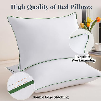 100% Breathable Cotton Cover Bedding Bed Pillows for Sleeping - Standard Size Set of 2, Hotel-Quality Soft Supportive Fluffy Pillows 2 Pack Full size20*26（Green）