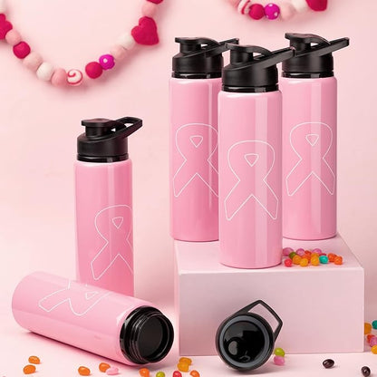 12 Pieces Breast Cancer Awareness Gifts Aluminum Water Bottles Pink Ribbon Breast Cancer Gift for Women Leak Proof Lightweight Portable Bottles for Marathon Running (Stylish Style,20 oz)