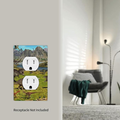 Cute Dinosaur Duplex Outlet Switch Wall Plate Cover Decorative 1-Gang for Electrical Boys Kids Room Bathroom Bedroom Home Kitchen One Receptacle Polycarbonate Power Gear 4.5" x 2.76"