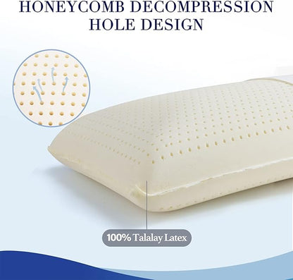 100% Talalay Latex Pillow, Extra Soft Queen Size Latex Pillow for Sleeping, Bed Pillow for Back, Side and Stomach Sleepers, Helps Relieve Shoulder and Neck Pain [Breathability][High Elasticity]