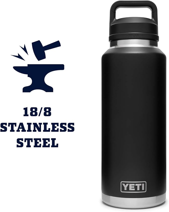 YETI Rambler 46 oz Bottle, Vacuum Insulated, Stainless Steel with Chug Cap, Black