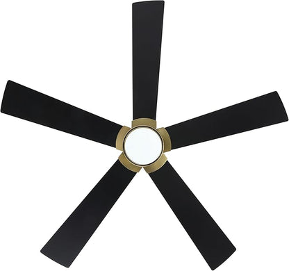 54" Ceiling Fan with Light and Remote Control, Modern Dimmable LED Light, 6-Speed Noiseless Reversible DC Motor, 5 Plywood Ceiling Fan for Kitchen Bedroom Living Room Black/Gold