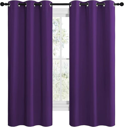 NICETOWN Kitchen Short Blackout Curtains, Home Decoration Thermal Insulated Solid Ring Top Blackout Curtains/Drapes for Bedroom(Set of 2, 42 x 68 Inch, Royal Purple)