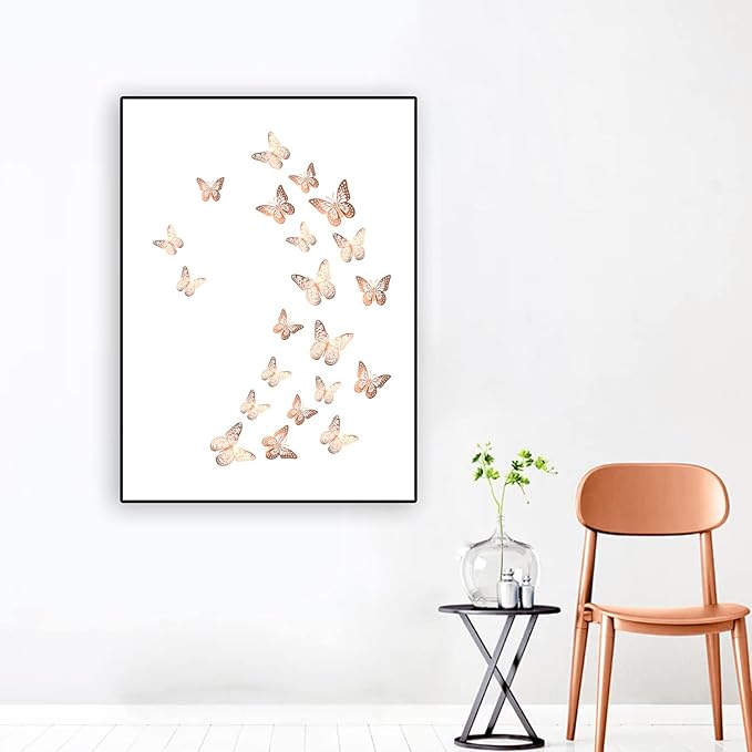 3D Butterfly Wall Stickers Removable Mural Decor, 24pcs 2styles 3 Sizes Rose Gold Butterfly for Bedroom Baby Girl Boy Room Kitchen Birthday Party Classroom Wedding Cake Decoration DIY Gift(Rose Gold)