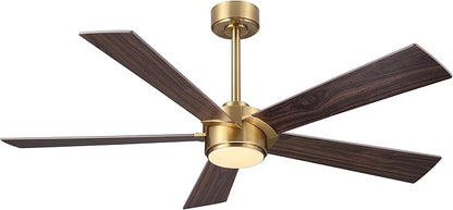 54" Ceiling Fan with Light and Remote Control, Modern Dimmable LED Light, 6-Speed Noiseless Reversible DC Motor, 5 Plywood Ceiling Fan for Kitchen Bedroom Living Room NAB Gold/Walnut