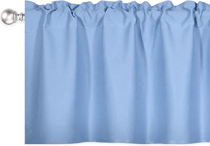 4 Panels Sky Blue Valance for Windows 42x18 Inch Thermal Insulated Blackout Rod Pocket Kitchen Short Curtain Toppers Valance for Bathroom Living Room, Light Baby Blue