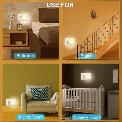 USB Night Light, Mini Warm White LED Nightlights for Nursery, Bedroom, Kitchen, Stairs, Hallway, 4-Pack