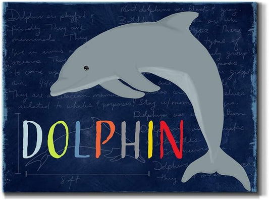 Renditions Gallery Canvas Animal Wall Art Home Paintings & Prints Blue Playful Dolphin Modern Abstract Vibrant Canvas Wall Hanging Decorations for Kids Bedroom Nursery - 18"x27" LT33