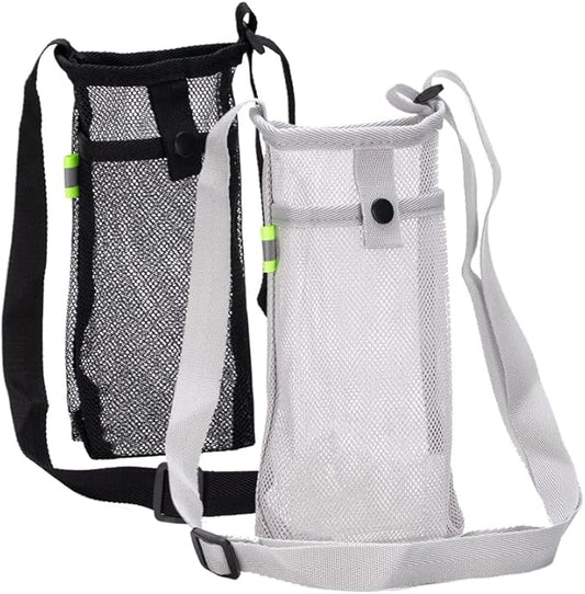 2 Pack Portable Water Bottle Bag with Adjustable Shoulder Strap - Foldable Lightweight Beach Water Bottle Sling Bag for Sports Gym Hiking Camping Walking