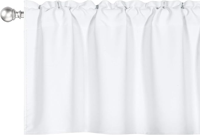 White Valance for Windows 60x18 Inch Solid Thermal Insulated Blackout Rod Pocket Kitchen Short Curtain Toppers Valance for Bathroom Living Room 1 Panel