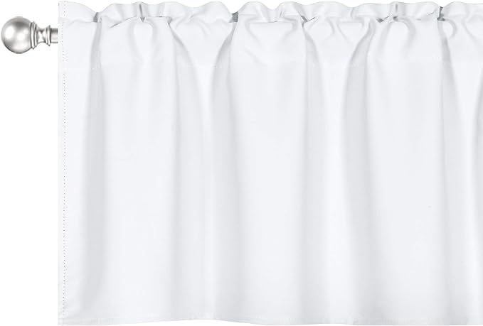 White Valance for Windows 52x18 Inch Solid Thermal Insulated Blackout Rod Pocket Kitchen Short Curtain Toppers Valance for Bathroom Living Room 1 Panel