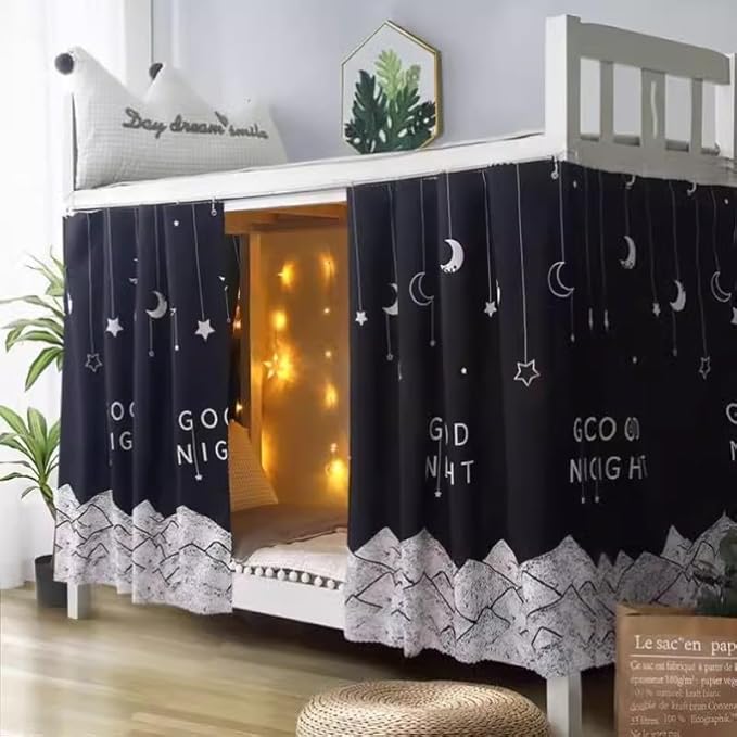 PENINSULA LOVE Bottom Bunk Bed Curtains Breathable Bed Blackout Canopy Single Bed Privacy Curtain Dorm Home Dust-Proof Shading Drapes Underbed Loft Bed Tent Curtains with Rope and Loop