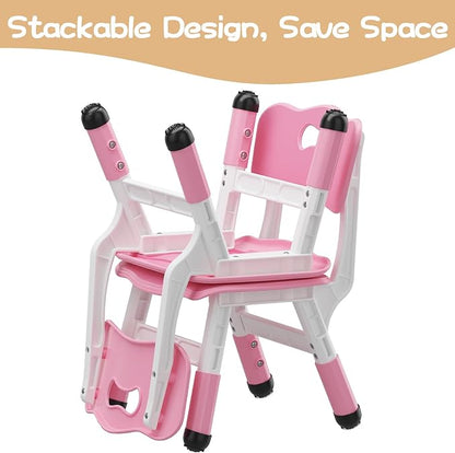 Adjustable Kids Chair (2pcs), 3 Level Height Adjustable Toddler Chair, Plastic Indoor Outdoor Child Chair for Children Age 2-8 Family School Home Daycare Use, Pink