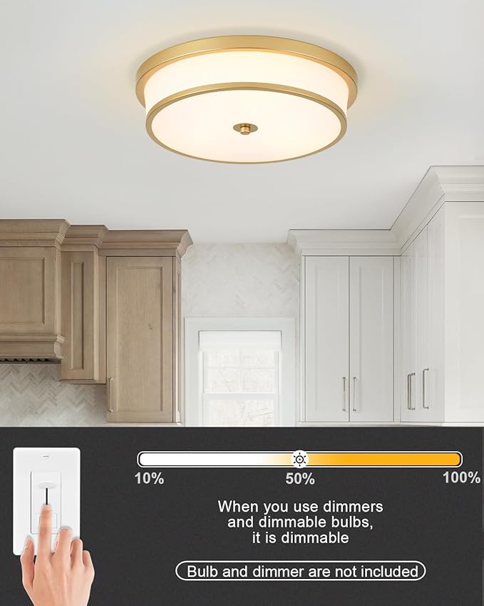 16 inch Flush Mount Ceiling Light, 3-Light Close to Ceiling Light Fixtures with Gold Finish for Livingroom Bedroom Kitchen Diningroom (Gold)