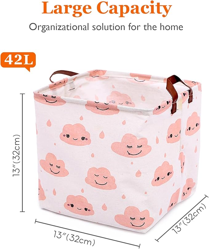 Square Storage Basket, Fabric Bins Laundry for Home Kitchen, Storage Organizer with Handles Waterproof for Nursery Dorm Shelf