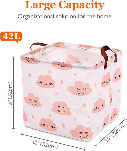 Square Storage Basket, Fabric Bins Laundry for Home Kitchen, Storage Organizer with Handles Waterproof for Nursery Dorm Shelf