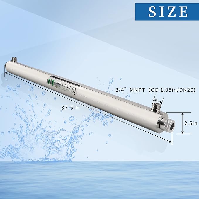 12GPM Ultraviolet Water Filter Replacement for Whole House Reverse Osmosis Drinking Water System, 3s to Fill a 200ml Water Cup, 11W,110V,10-INCH+1 Extra UV Tube