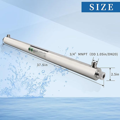 12GPM Ultraviolet Water Filter Replacement for Whole House Reverse Osmosis Drinking Water System, 3s to Fill a 200ml Water Cup, 11W,110V,10-INCH+1 Extra UV Tube