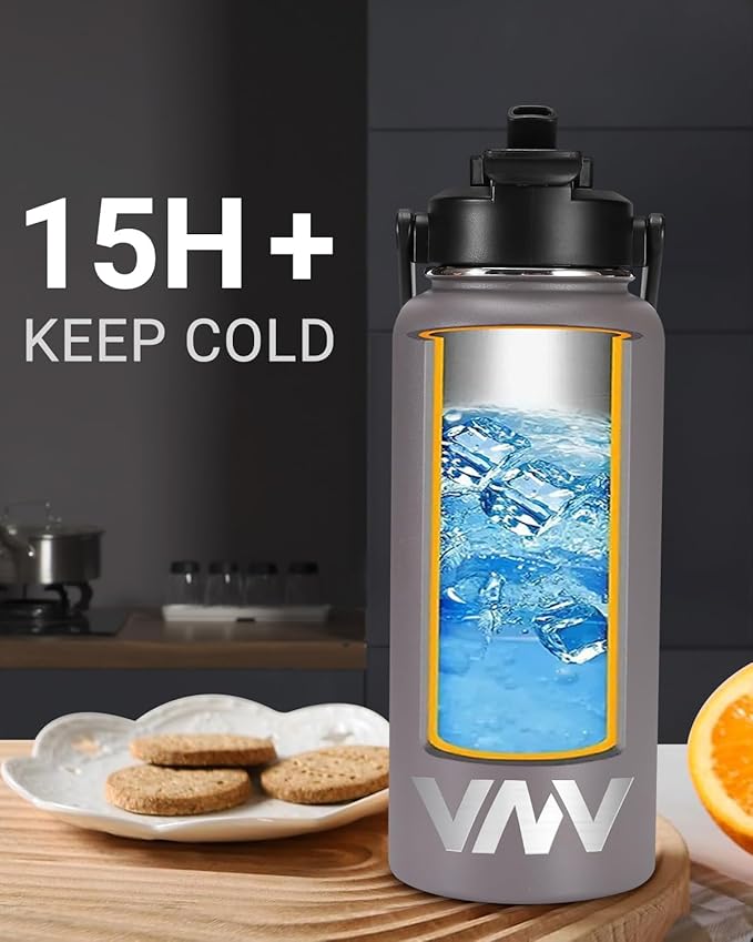 VNV 32 Oz Insulated Water Bottle, Stainless Steel Vacuum Double Wall Insulated Thermos, Leak Proof Travel Mug with Straw Lid, for Home and Outdoor