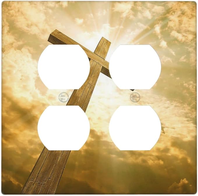 Christ Jesus Cross Sky Decorative 2 Gang Duplex Outlet Cover Wall Plate Double Switch Two for Electrical Kitchen Living Room Bedroom Bathroom Home Novelty Decorate