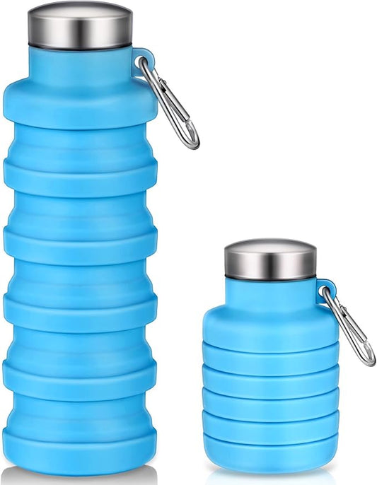 17oz Collapsible Water Bottles for Travel 500ml Reusable Foldable Silicone Water Bottle with Portable Buckle Silicone for Camping Hiking Sport