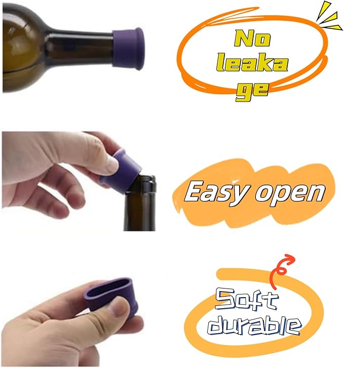 10pcs Wine Stoppers,Silicone Wine Bottle Caps，Reusable Sealer Covers, Different types of bottle stoppers for Corks to Keep Wine Fresh (brown)