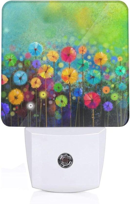 Nature Watercolor Floral Night Light Plug into Wall Decorative Plug in LED Nightlight Auto Sensor Dusk to Dawn Decor Lamp for Kids Girls Bedroom Bathroom Kitchen Hallway Stairs Home