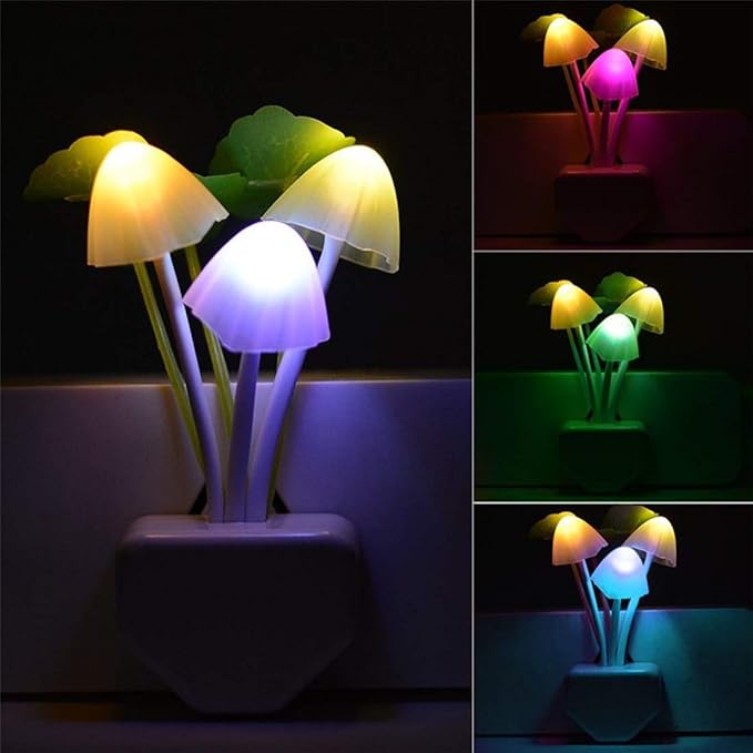 2 Pack Sensor LED Night Lights, Color Changing Plug-in Led Mushroom Dream Bed Lamp for Kids Children Adults, Dusk to Dawn Sensor Auto On/Off, Funny Wall Decor Gifts for Nursery Baby Bed Flower Lamp