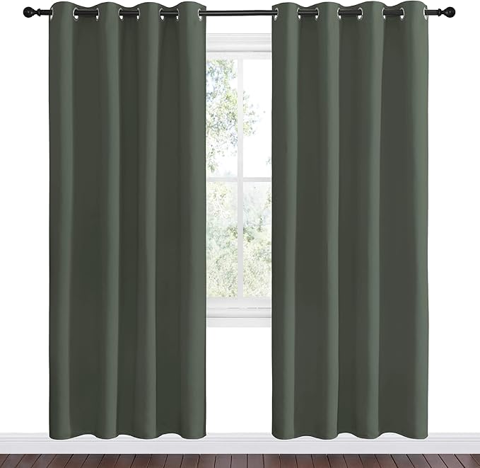 NICETOWN Dark Mallard Blackout Curtain Panel Grommet - Home Decorations Thermal Insulated Solid Grommet Top Blackout Living Room Panels/Drapes for Gift (1 Pair, 55 x 78-Inch)