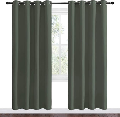 NICETOWN Dark Mallard Blackout Curtain Panel Grommet - Home Decorations Thermal Insulated Solid Grommet Top Blackout Living Room Panels/Drapes for Gift (1 Pair, 55 x 78-Inch)