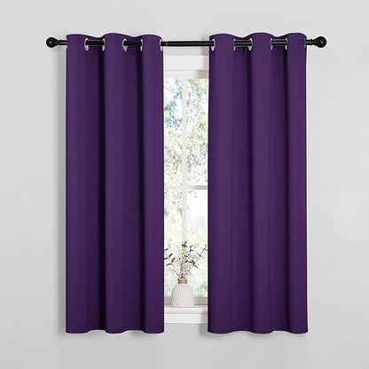 NICETOWN Blackout Curtain Panels for Kids Room, Triple Weave Home Decoration Thermal Insulated Solid Ring Top Blackout Curtains/Drapes (Set of 2, 34 x 54 inches, Royal Purple)