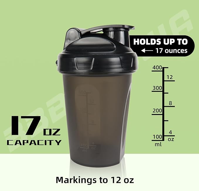 [2 PACK] 17 oz Protein Shaker Bottles Protein Mixer - Leak Proof Shaker Cups for Protein Shakes, Protein Shaker Bottle, Protein Shake Cup, BPA Free & Dishwasher Safe Black/Pink