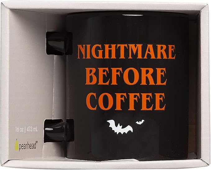 Pearhead Nightmare Before Coffee, Halloween Novelty Mug, Fall Home Dećor Accessories, Holiday Gift, Large Coffee Cup, 16oz