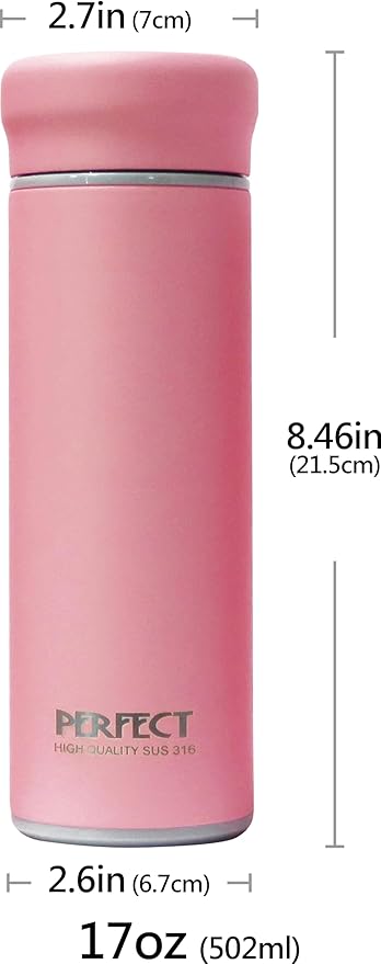 17 OZ 316 Stainless Steel Vacuum Insulated Water Bottle, Keep Cold and Hot, Seamless Cup Leak Proof And Wide Mouth, Pink