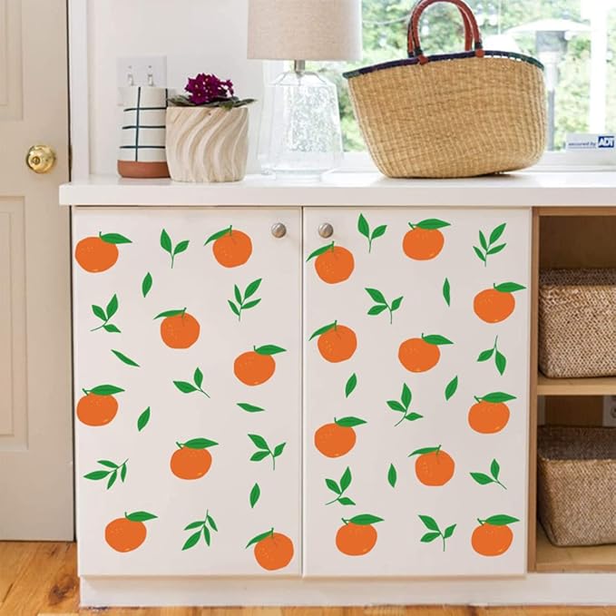 Bamsod Fruit Wall Decals Removable Boho Wall Stickers Peel Stick Flower Orange Wall Decals Fresh Fruit Wall Stickers for Baby Nursery Kids Bedroom Living Room Home Kitchen (Orange)