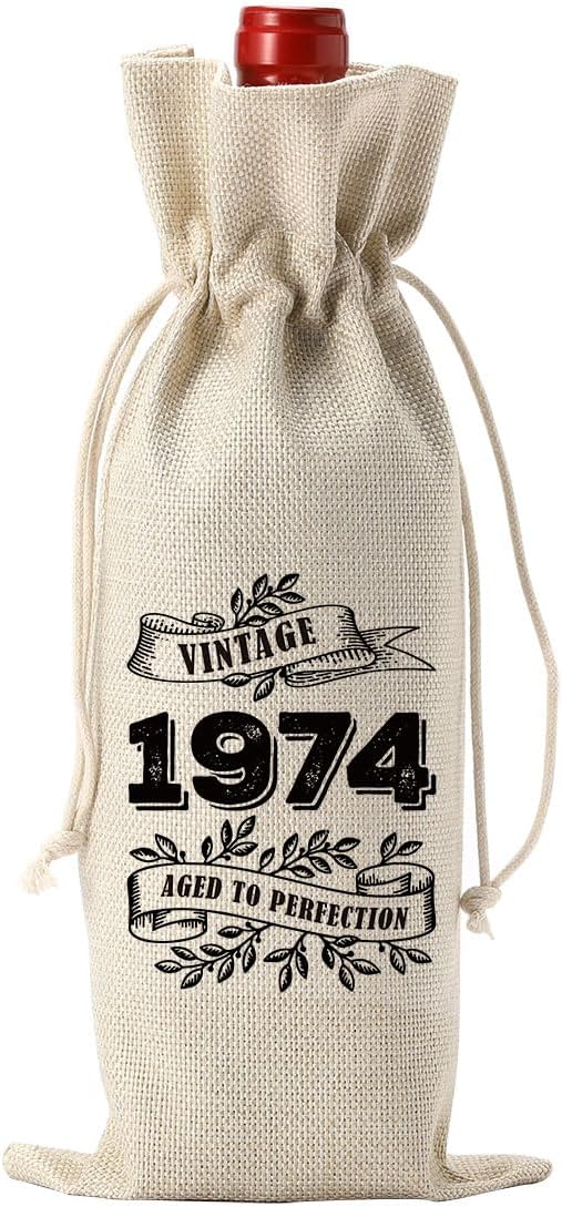 YUANHAO 50th Birthday Wine Bag, 50th Birthday Gifts Her Him, 50th Birthday Decorations, Best Vintage 1974 Year Old Gifts Wine Bag