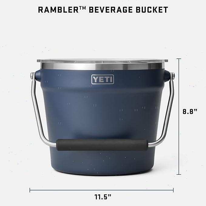 YETI Rambler Beverage Bucket, Double-Wall Vacuum Insulated Ice Bucket with Lid, Navy