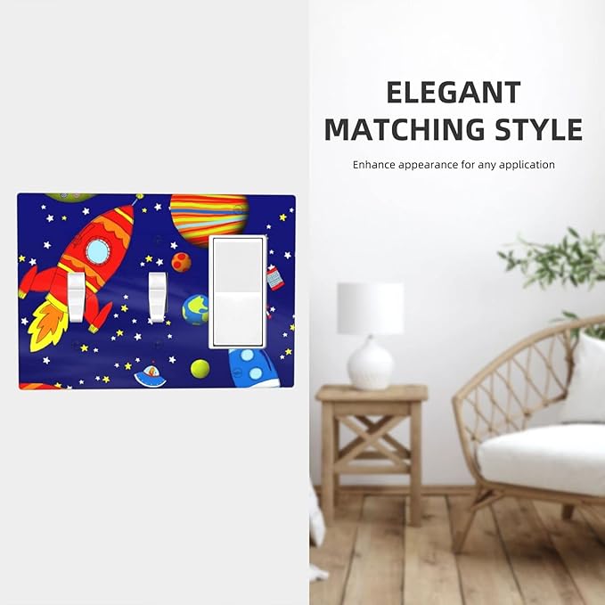 Space Astronaut Combo 2 Toggle 1 Rocker Light Switch Wall Plate Cover Decorative 3-Gang for Electrical Outlets Boys Kids Room Bathroom Bedroom Home Kitchen One Decora Receptacle 4.5" x 6.38"