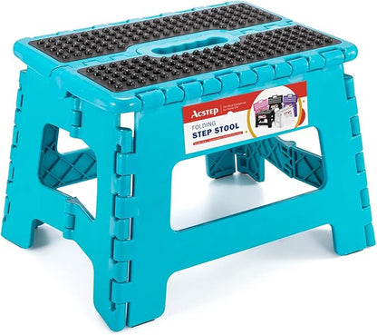 ACSTEP Folding Step Stool 9 inch Height Non-Slip Step Stool for Kid and Adult,Premium Heavy Duty Foldable Stool Kitchen Garden Bathroom Stepping Stool (Blue,1 Pack)