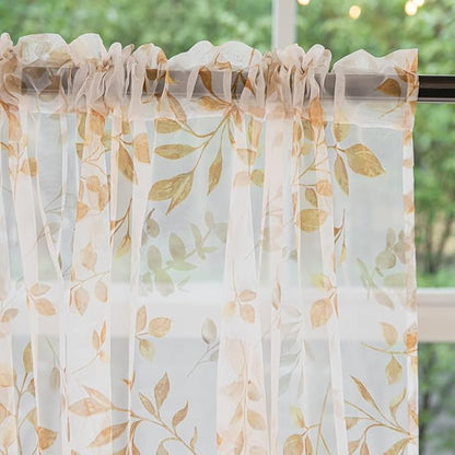 Windows Printing Pattern Sheer White Curtains 63 Inches Length 2 Panels Voile Light Filtering Sheer Curtains Panel Basic Rod Pocket for Bedroom Living Room Children Room Kitchen Yard