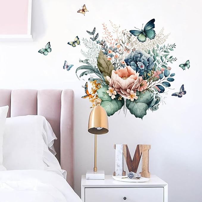 Vibrant Butterfly & Flower Wall Decals - 90cm x 30cm Sheet for Home, Office, & DIY Decor