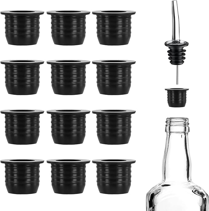 12pcs Liquor Pourer Adapters, Silicone Liquor Bottles Adapters Leak-Proof Fits Large Liquor Bottles and Olive Oil Bottles up to 1 Inch/25mm Neck Converts Any Spout into a Large Pour Spout