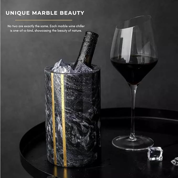 Marble Wine Chiller: Multi-Purpose Bucket Vase, Utensil Holder, and Beverage Cooler - Elegant Design - Ideal for Home Bar, Bar Cart Decor, and Kitchen - 750ml Bottle Cooler Ice Bucket