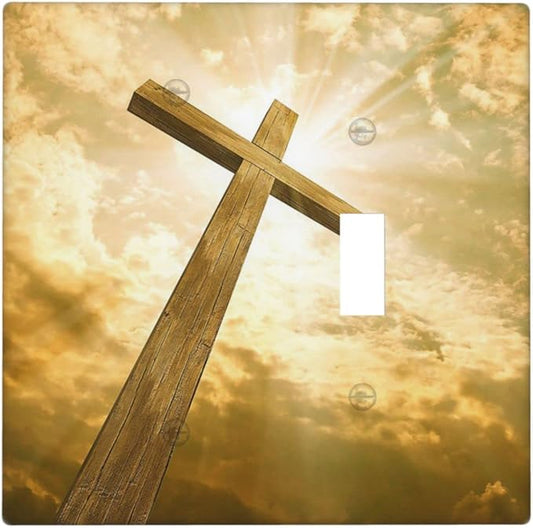 Christ Jesus Cross Sky Decorative Combo 1 Blank Single Toggle Light Switch Cover Wall Plate 2 Gang One for Electrical Outlets Kitchen Living Room Bedroom Bathroom Home Novelty Decorate