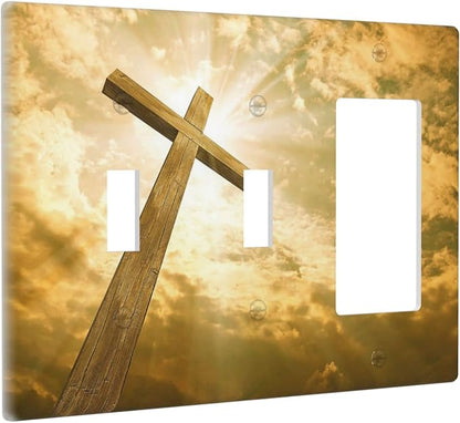 Christ Jesus Cross Sky Decorative Combo 2 Toggle 1 Rocker Light Switch Cover Wall Plate Single Decora 3 Gang for Electrical Outlet Kitchen Living Room Bedroom Bathroom Home Novelty Decorate