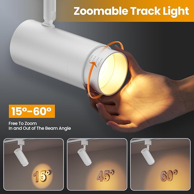 10W Zoomable 5-Color LED Track Lighting Heads H Type Track Light Heads Dimmable White Track Lights 2700K 3000k 4000k 5000k 6000K Adjustable, Bright Track Light Ceiling Fixtures 15°-60° 4 Pack